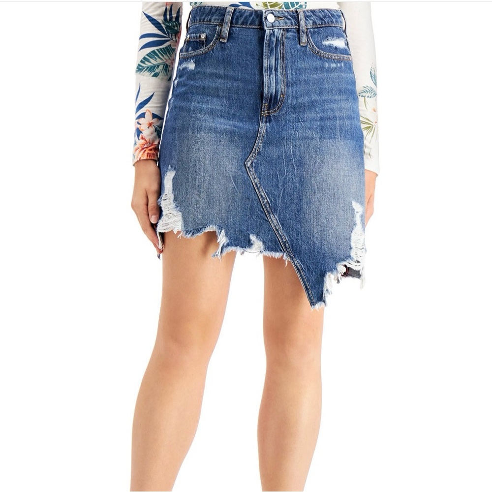 GUESS Ripped Cotton Denim Skirt